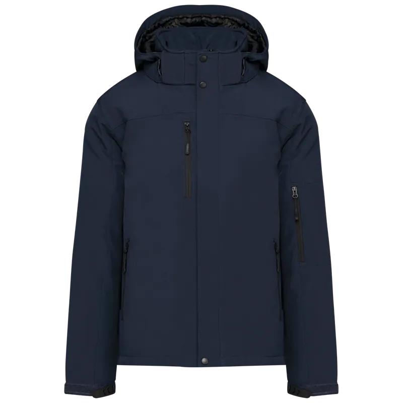 Gewatteerde softshell herenparka met capuchon in Navy