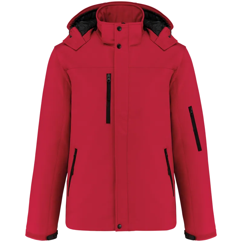 Gewatteerde softshell herenparka met capuchon in Red