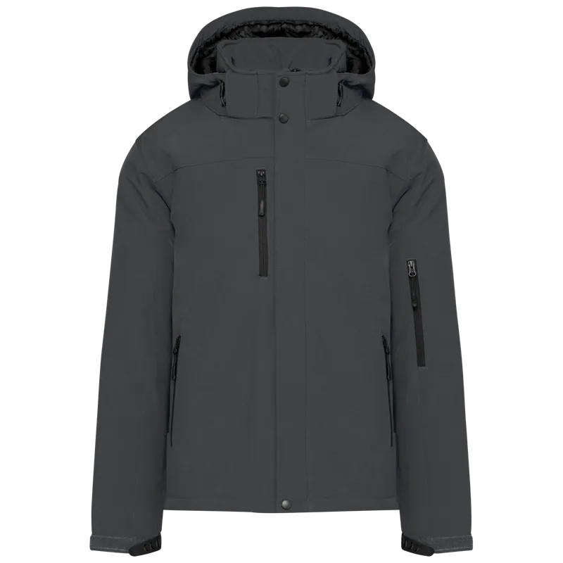 Gewatteerde softshell herenparka met capuchon in Titanium