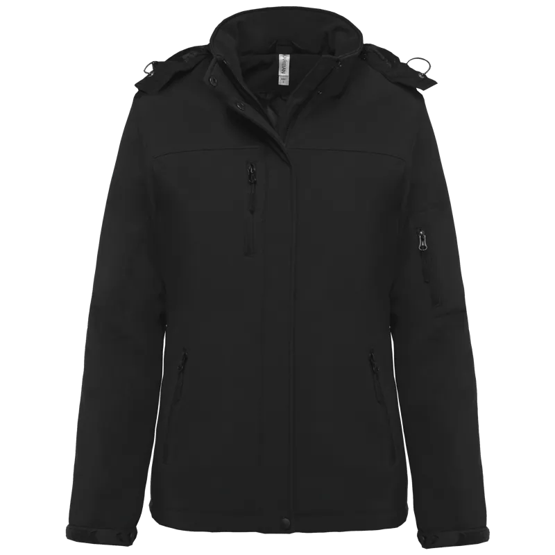 Gewatteerde softshell damesparka met capuchon in Black