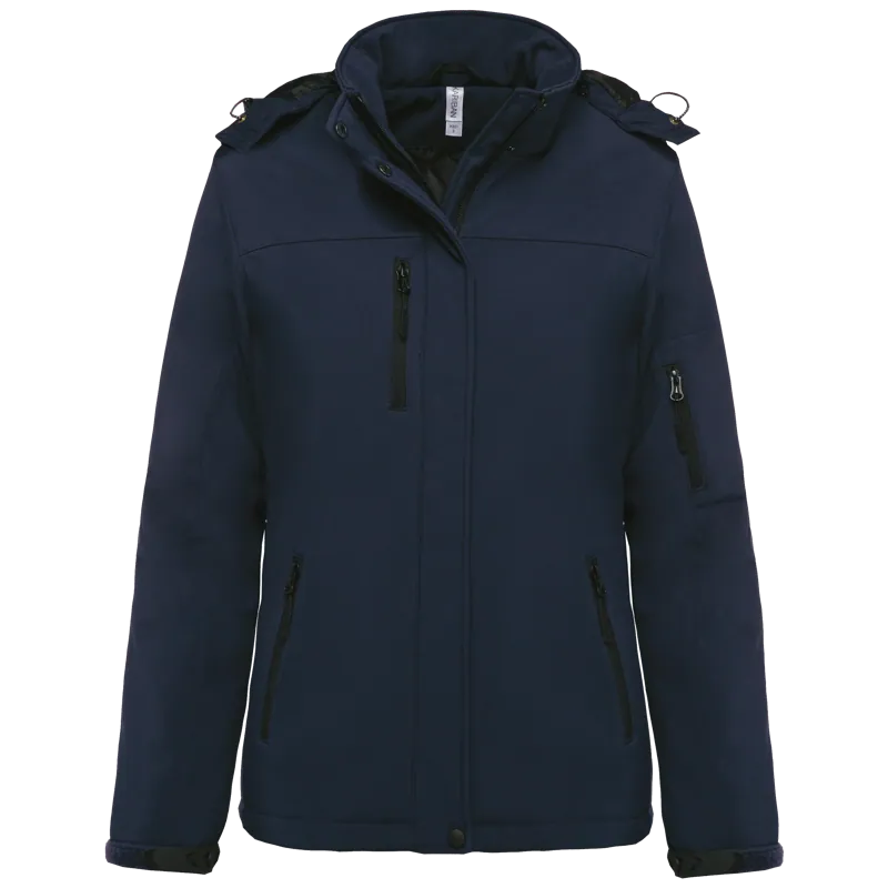 Gewatteerde softshell damesparka met capuchon in Navy