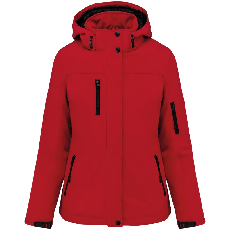 Gewatteerde softshell damesparka met capuchon in Red