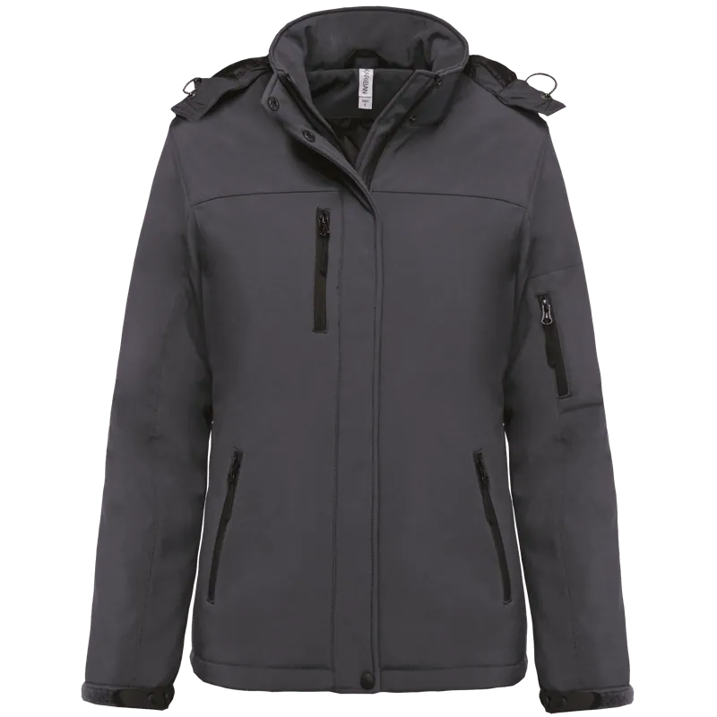 Gewatteerde softshell damesparka met capuchon in Titanium