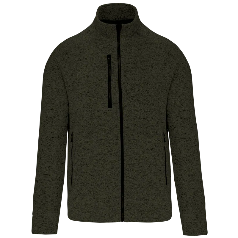 Heather herenvest met rits in Dark Khaki Melange