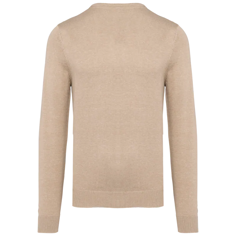 Heren pullover met v-hals in Beige heather, achterkant
