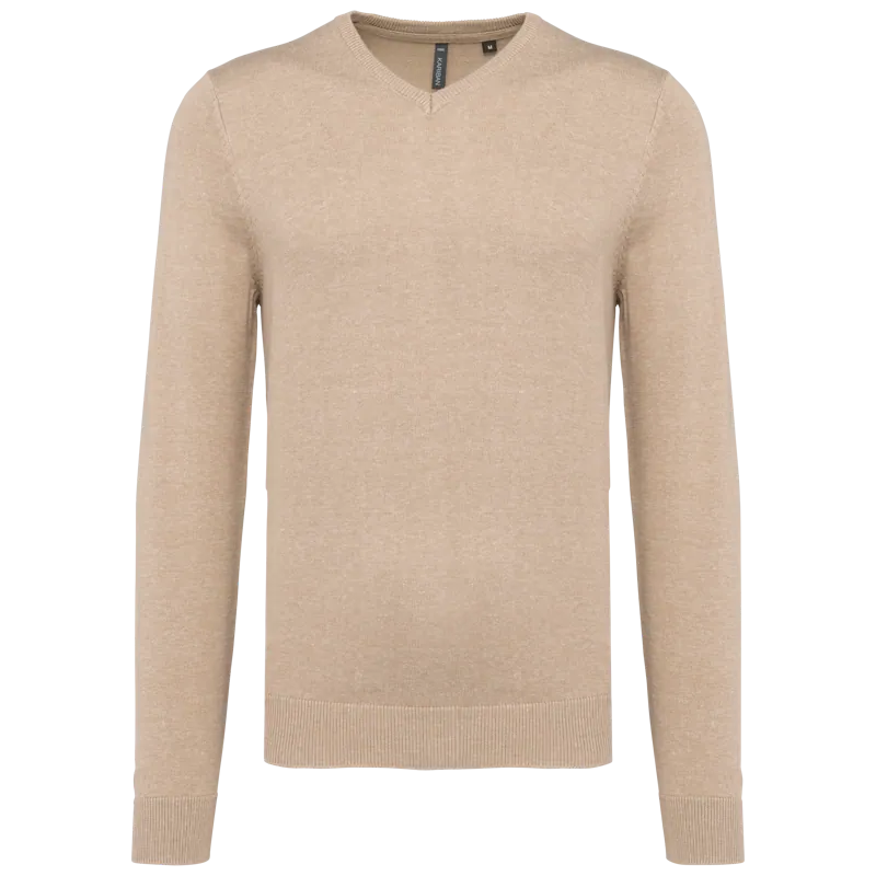 Heren pullover met v-hals in Beige heather