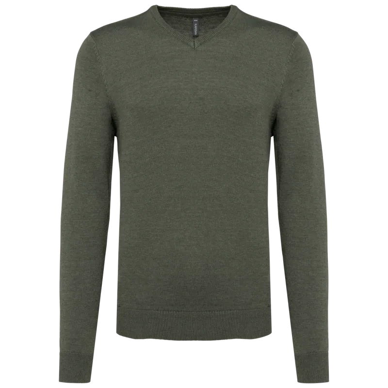 Heren pullover met v-hals in Green Marble Heather
