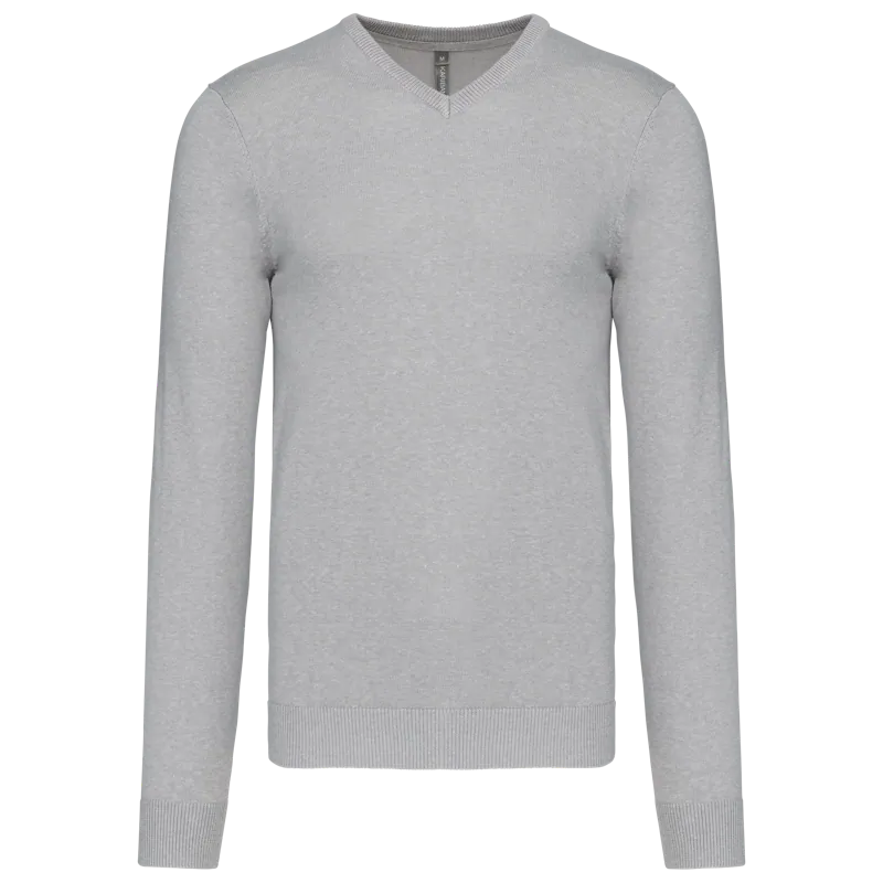 Heren pullover met v-hals in Grey Melange