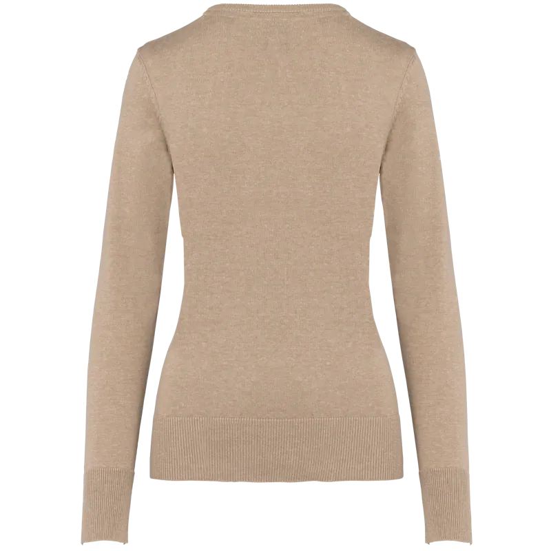 Dames pullover met v-hals in Beige heather, achterkant