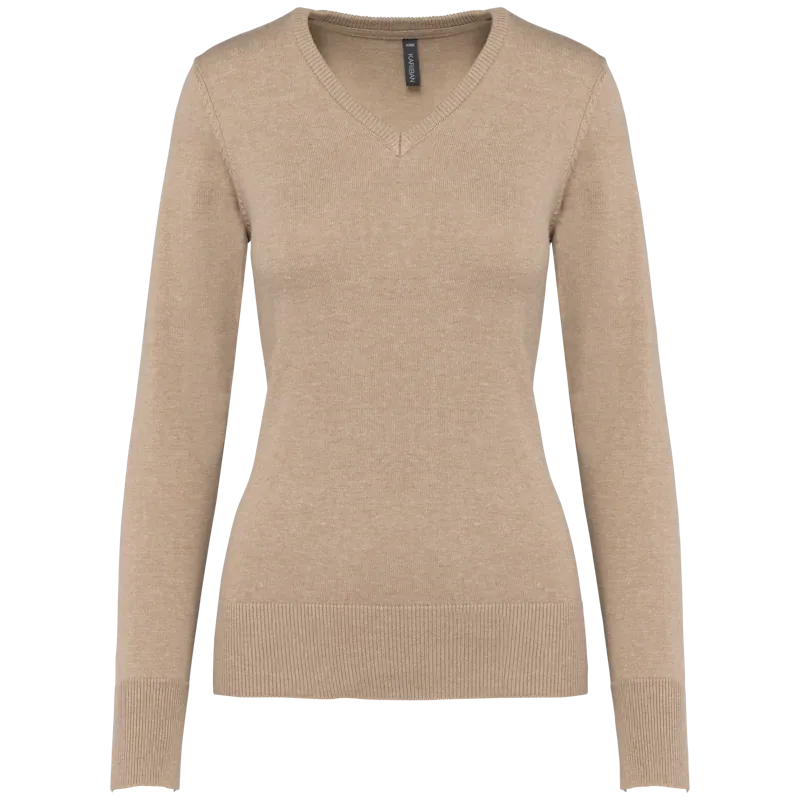 Dames pullover met v-hals in Beige heather