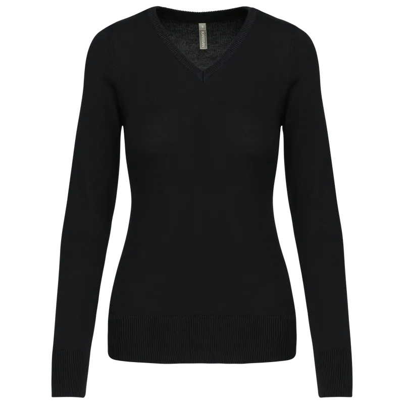 Dames pullover met v-hals in Black