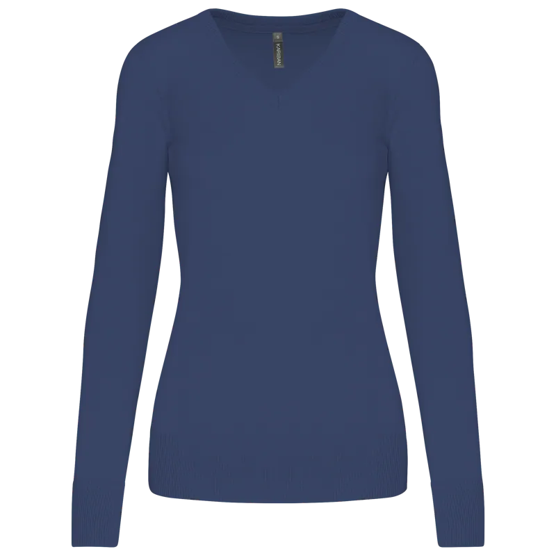 Dames pullover met v-hals in Deep Blue