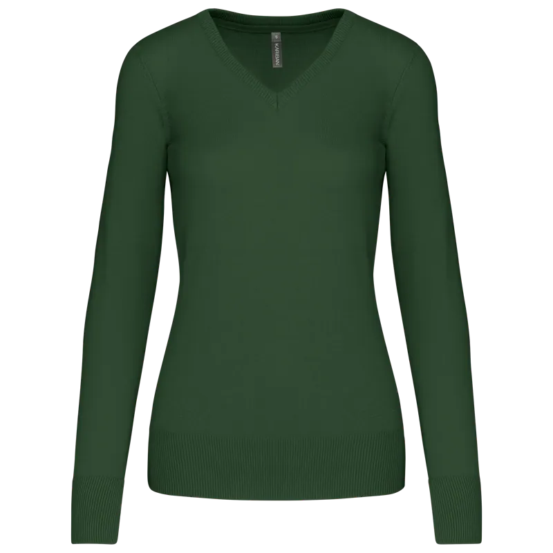 Dames pullover met v-hals in Forest Green