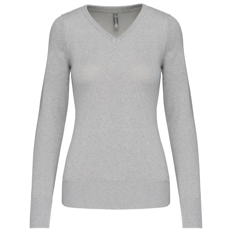 Dames pullover met v-hals in Grey Melange