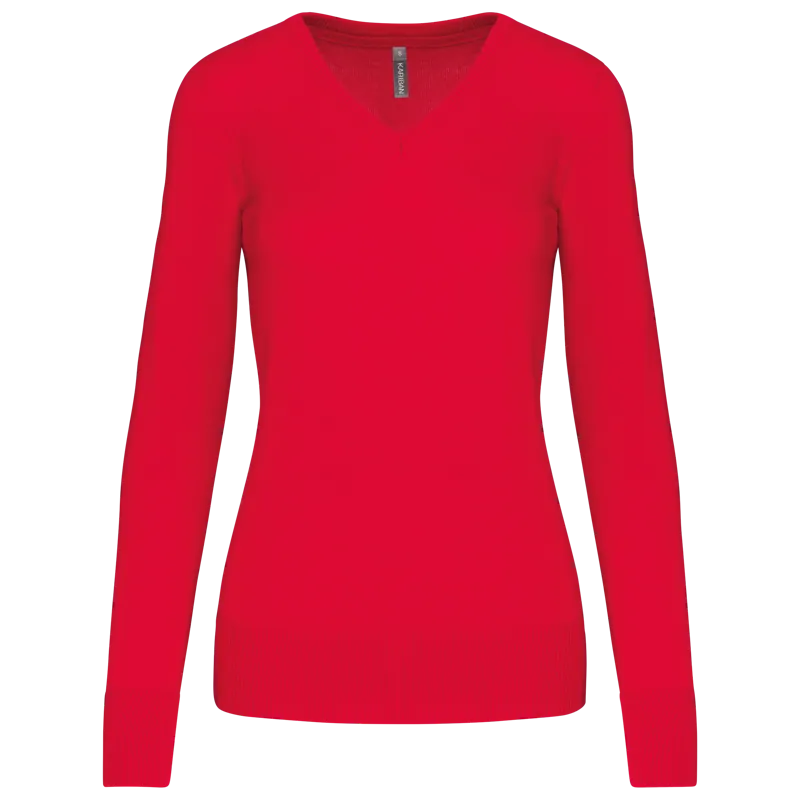 Dames pullover met v-hals in Red