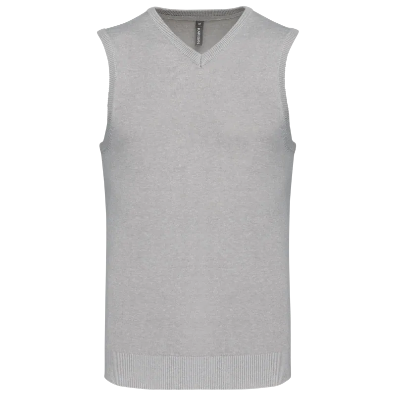 Heren spencer met v-hals in Grey Melange