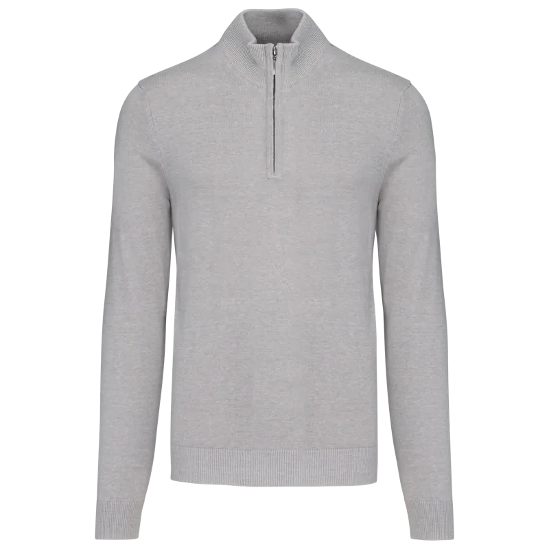 Heren pullover met ritskraag in Grey Melange
