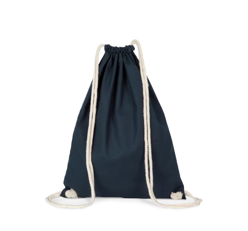 Rugzak van biokatoen met koordjes in Navy Blue