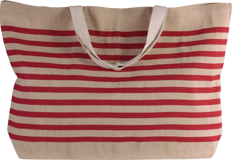 Grote strandtas van jute/katoen in Natural / Red