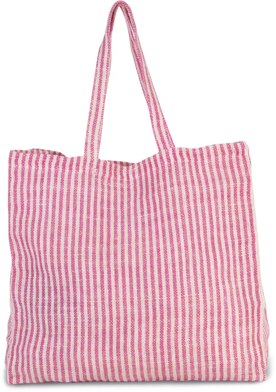 Gestreepte shopper van juco in Magenta / Natural