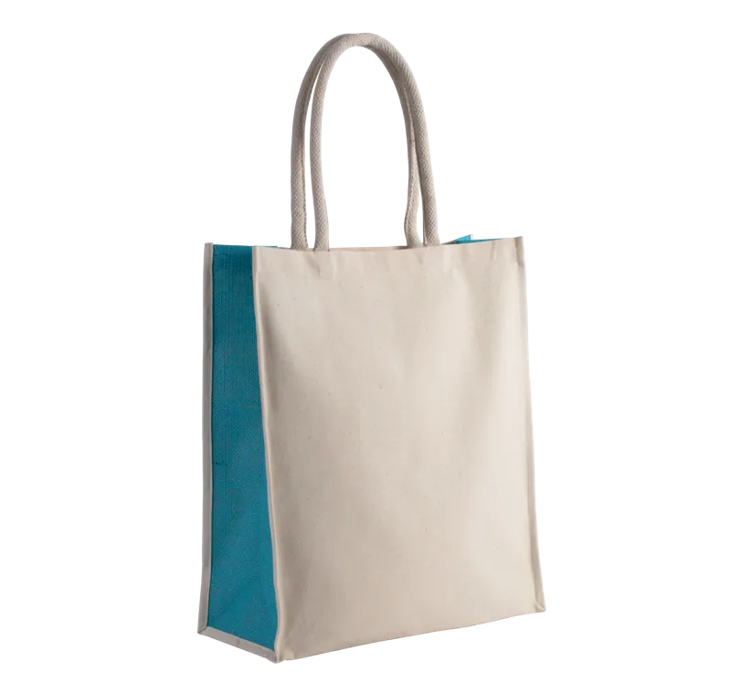 Shopper van katoen/jute - 23 L in Natural / Turquoise