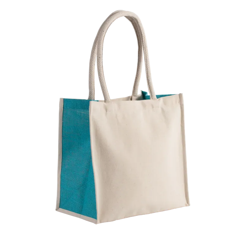 Shopper van katoen/jute - 17 L in Natural / Turquoise