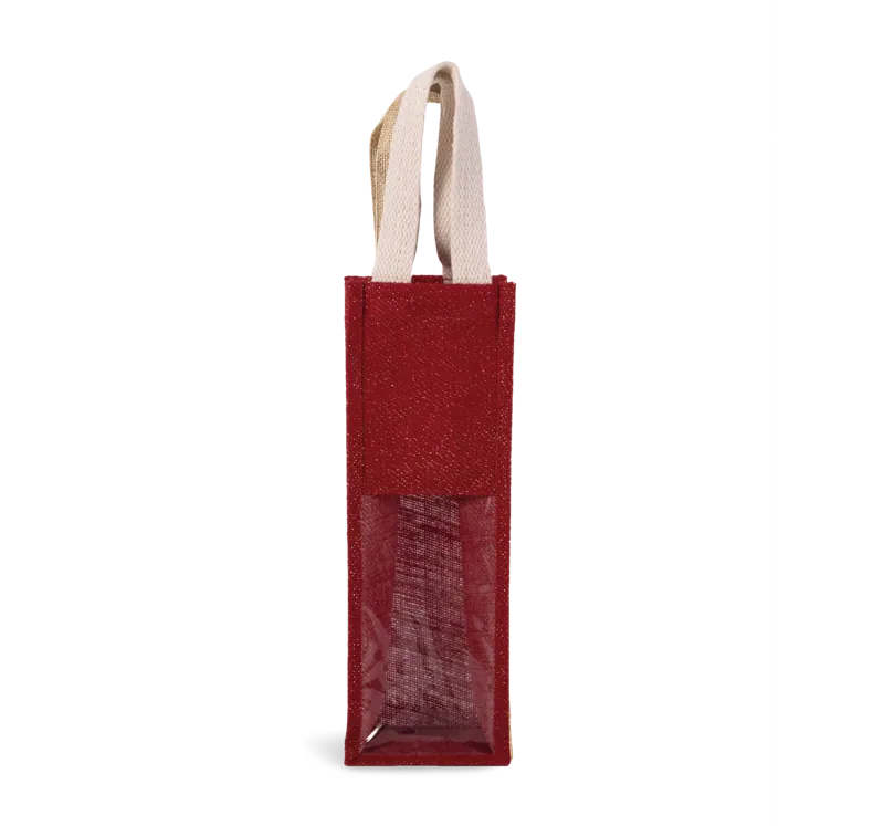 Flessentas van jute in Cherry Red / Gold