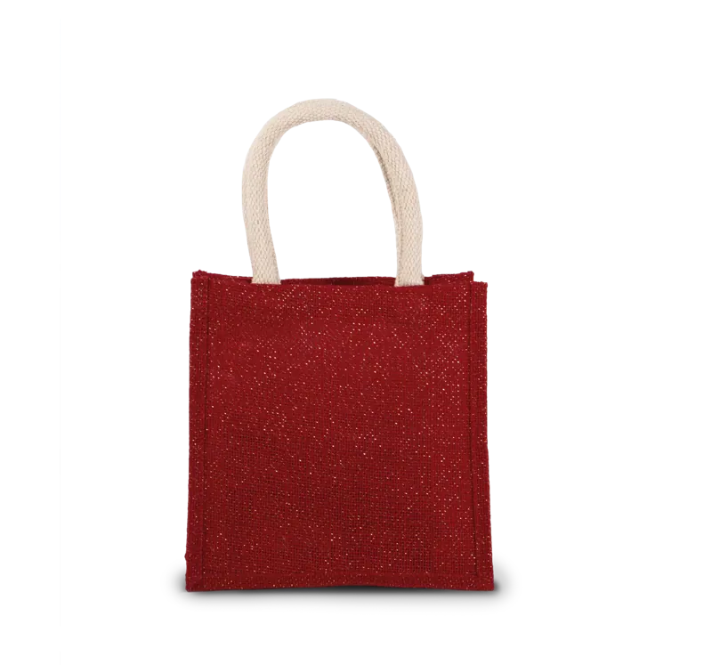 Shopper van jutecanvas - klein model in Cherry Red / Gold