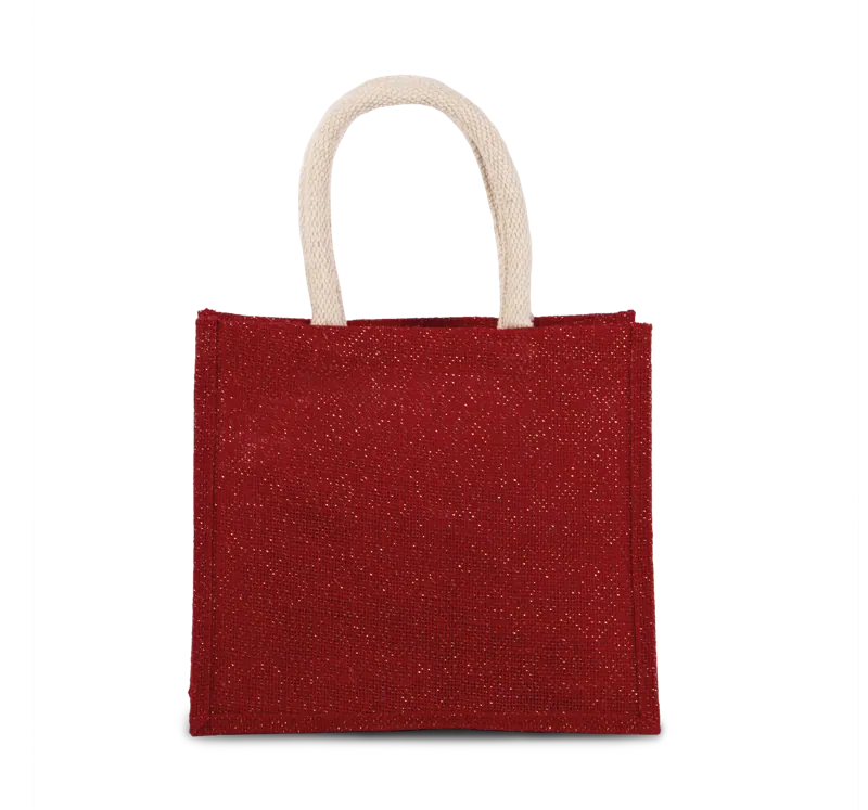 Shopper van jutecanvas - middelgroot model in Cherry Red / Gold