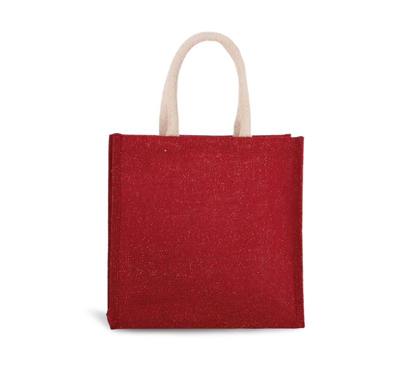 Shopper van jutecanvas - groot model in Cherry Red / Gold