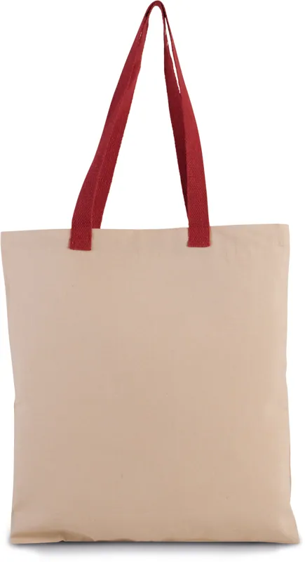 Platte shopper van canvas met contrasterend hengsel in Natural / Cherry Red