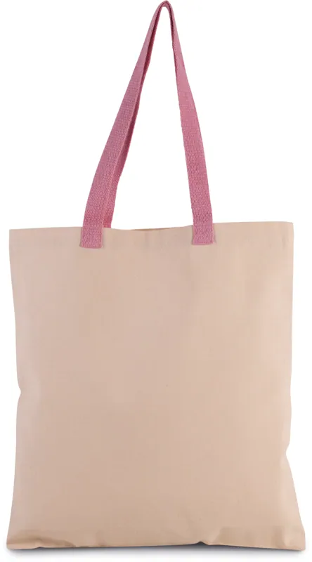 Platte shopper van canvas met contrasterend hengsel in Natural / Dark Pink