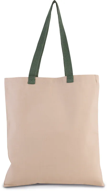 Platte shopper van canvas met contrasterend hengsel in Natural / Dusty Light Green