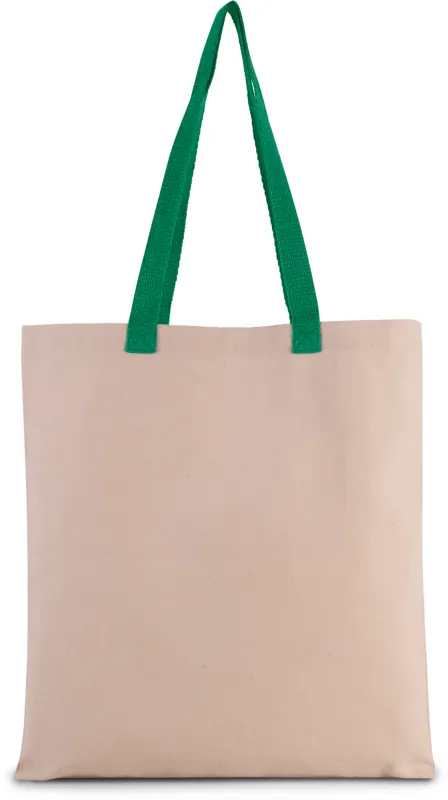 Platte shopper van canvas met contrasterend hengsel in Natural / Kelly Green