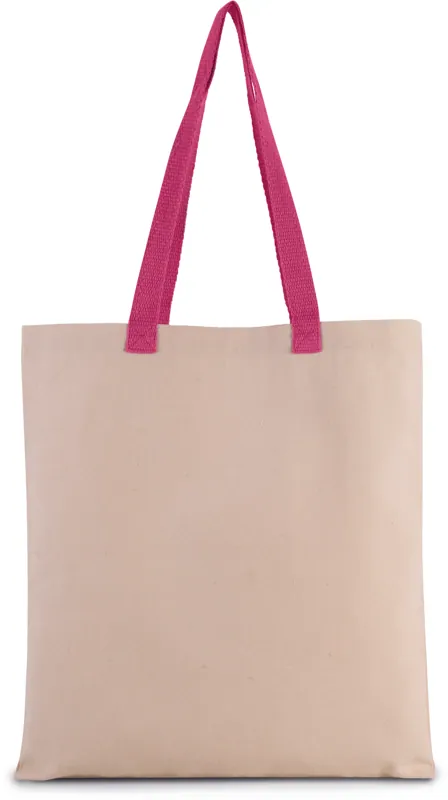 Platte shopper van canvas met contrasterend hengsel in Natural / Magenta