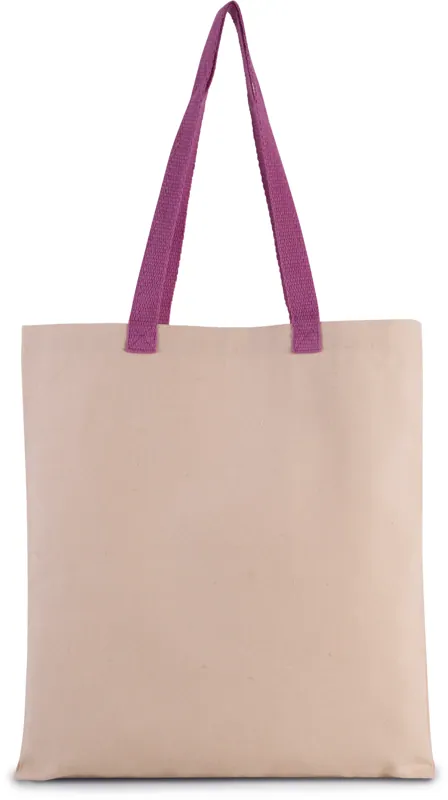 Platte shopper van canvas met contrasterend hengsel in Natural / Radiant Orchid