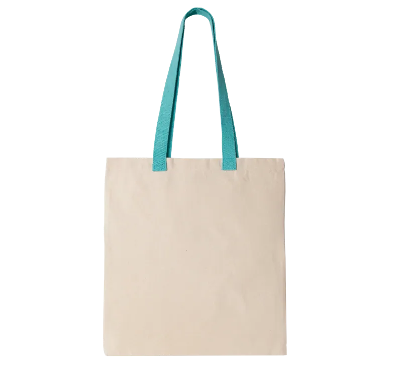 Platte shopper van canvas met contrasterend hengsel in Natural / Surf Blue