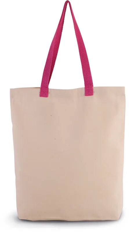 Shopper met plooi en contrasterend hengsel in Natural / Magenta