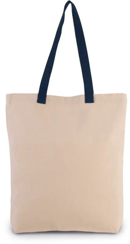 Shopper met plooi en contrasterend hengsel in Natural / Navy