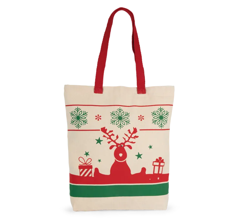 Shopper met kerstmotieven in Natural