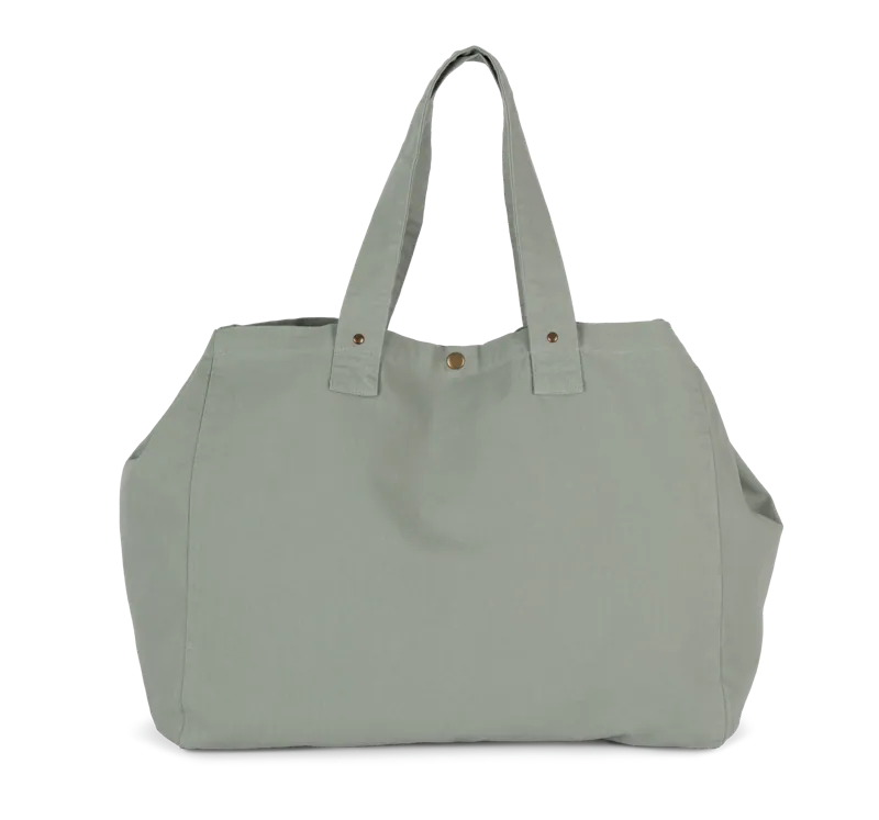 Shopper van verwassen katoen in Washed Green Clay, achterkant