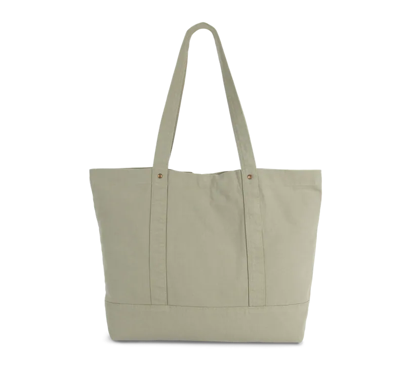 Grote shopper met zijzak in Washed Green Clay, achterkant