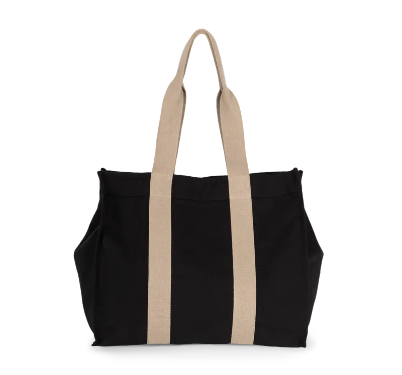 Grote, gerecyclede shopper met plooi in Black Night / Hemp