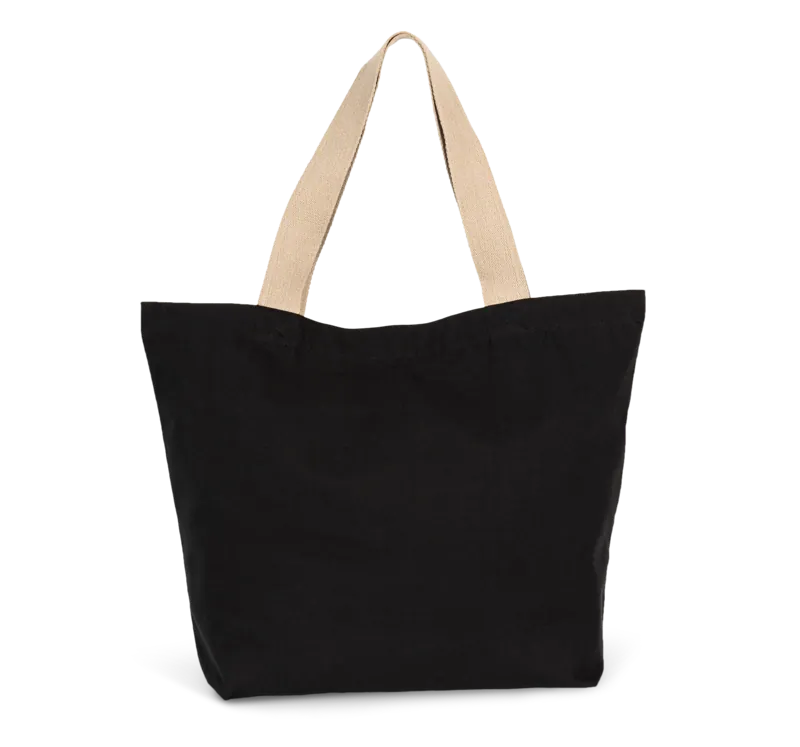 Grote, gerecyclede shopper met platte bodem in Black Night / Hemp