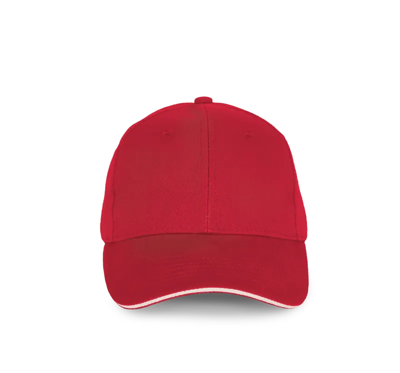 Pet van biologisch katoen met contrasterende bies - 6 panelen in Hibiscus Red / Ivory
