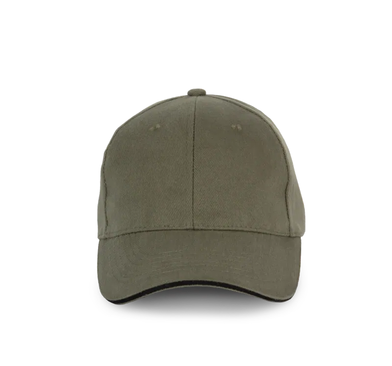 Pet van biologisch katoen met contrasterende bies - 6 panelen in Organic Khaki / Black