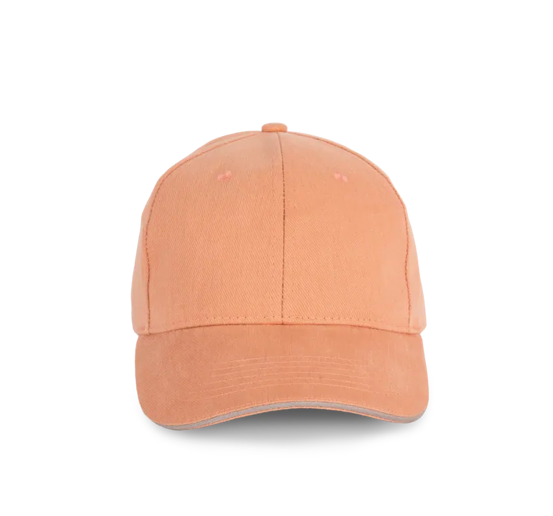 Pet van biologisch katoen met contrasterende bies - 6 panelen in Peach / Metal Grey