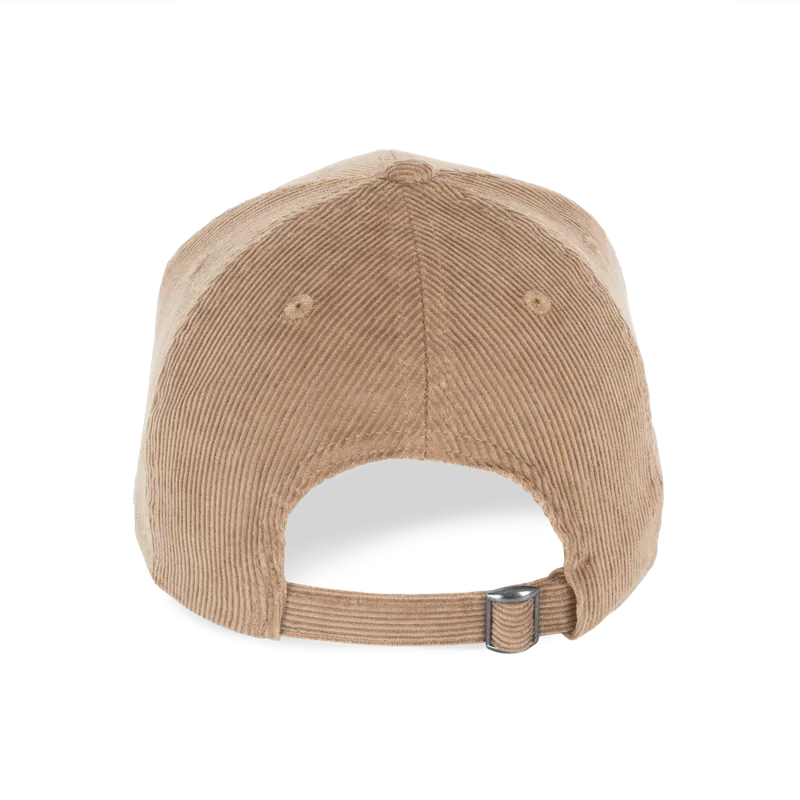 Ecologische uniseks pet met 6 panelen in ribfluweel in Dark camel, achterkant