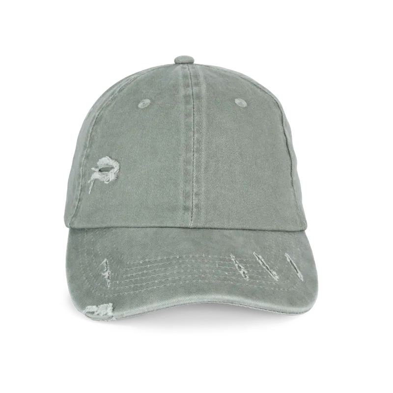 Ecologische uniseks pet met verwassen look in Washed Almond Green