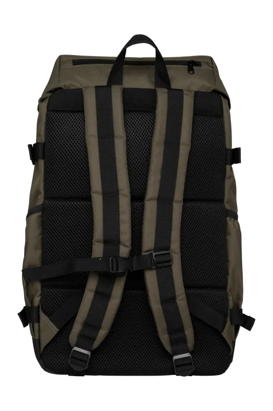 Ecologische uniseks rugzak in Organic Khaki / Black, achterkant